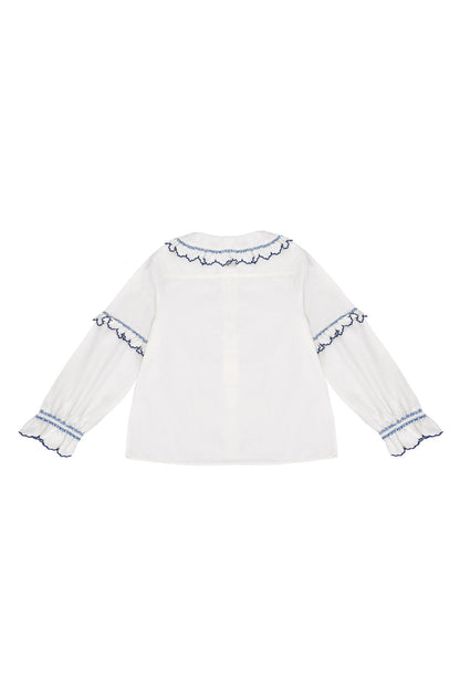 Phoebe Blouse  - Ecru & Electric Blue Embroidery