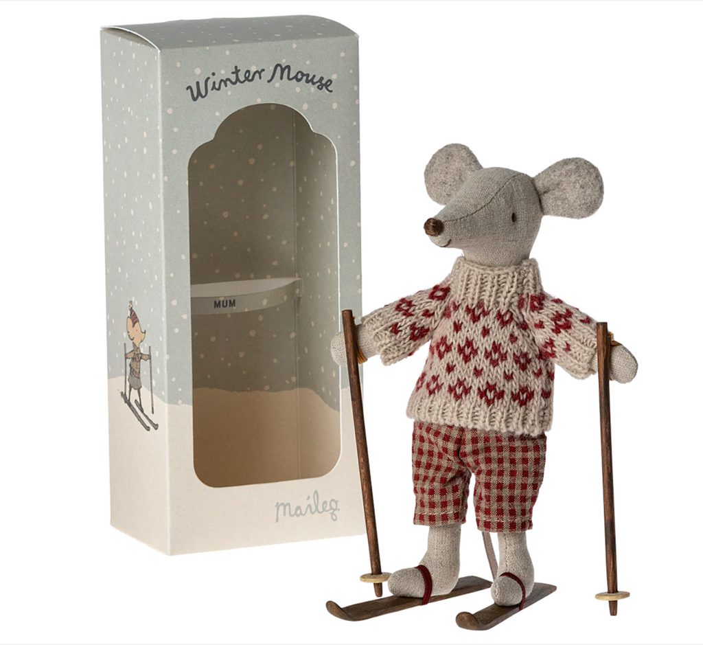 Maileg Winter Mouse With Ski Set - Mum