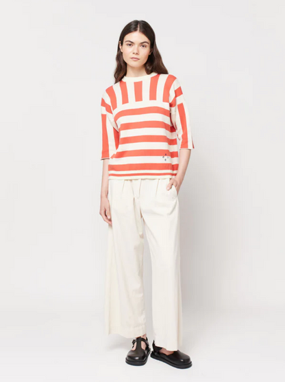 Striped Short Sleeve Knitted Sweater
