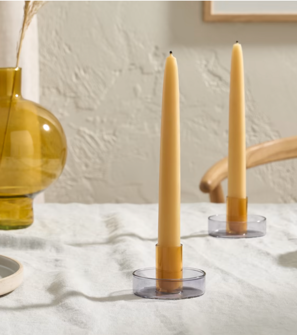 Duo Tone Glass Candle Holder - Grey & Orange