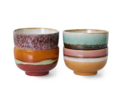 70’s Ceramic Noodle Bowls Geyser -  Set of 4