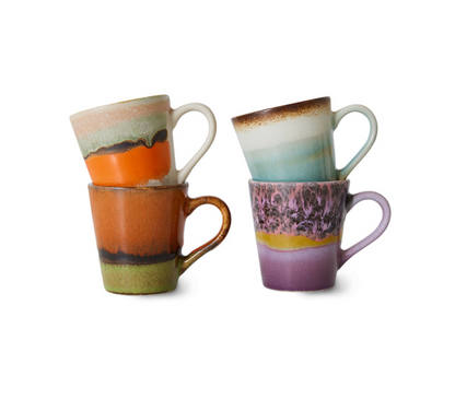 70’s Ceramics Espresso Mugs Retro- Set Of 4