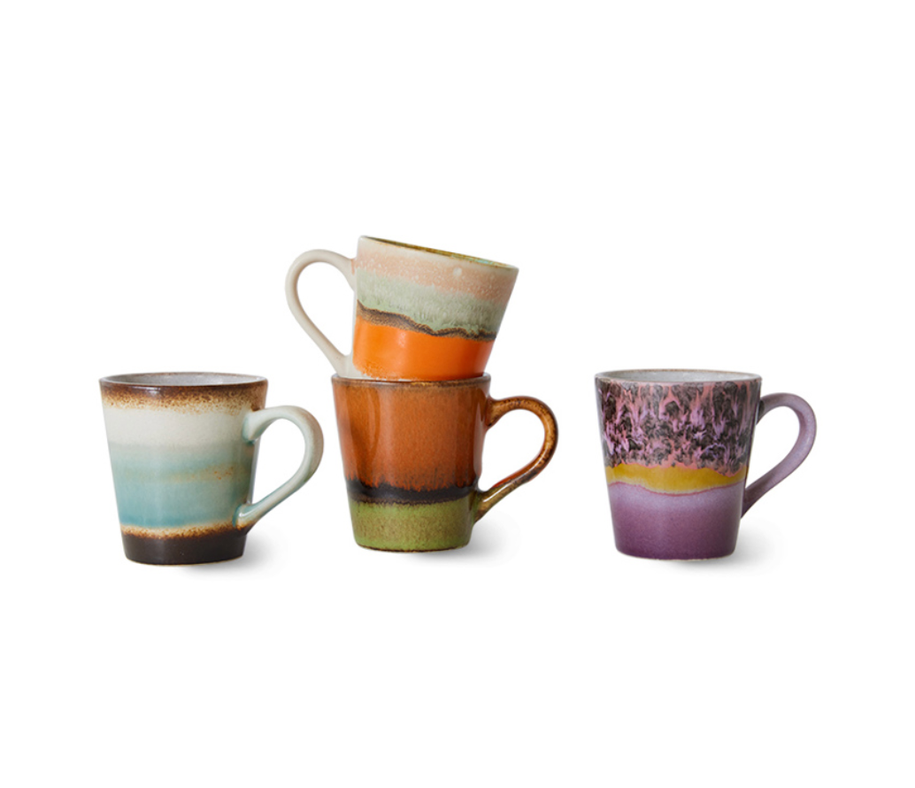 70’s Ceramics Espresso Mugs Retro- Set Of 4