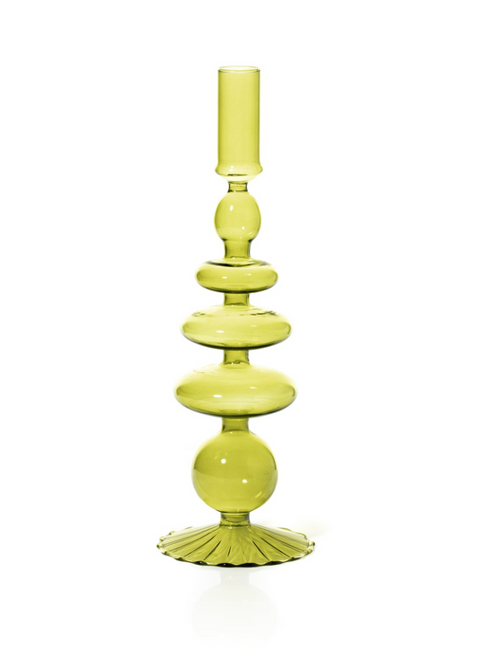 Coloured Glass Tapered Candle Holder - Pear Green