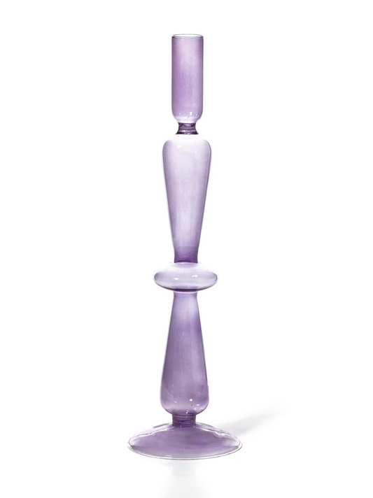 Coloured Glass Tapered Candle Holder - Lilac