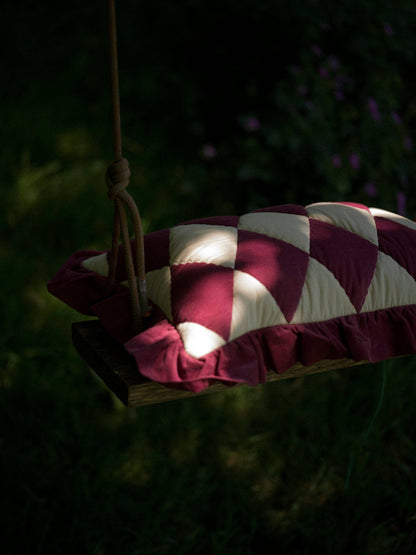 Harlequin cord cushion, claret/cream