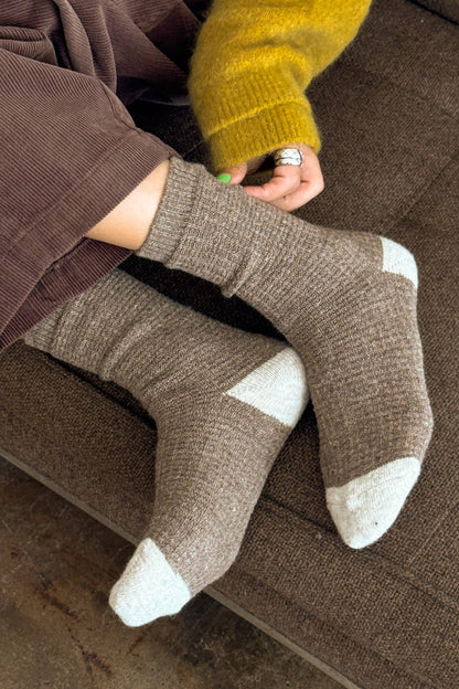 Wool Waffled Socks - Brown / Oatmeal
