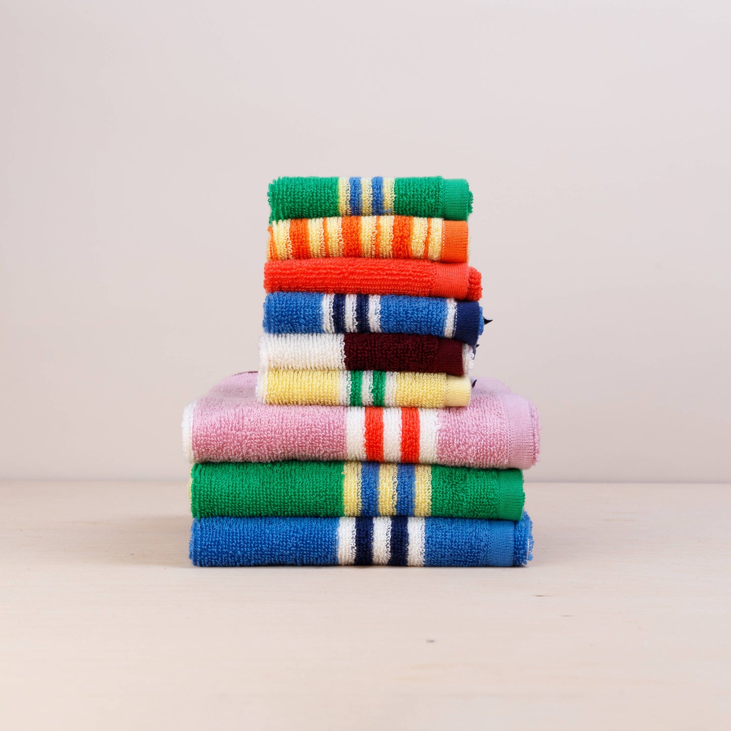 Terry Towelling Hand Towel: Green Stripe