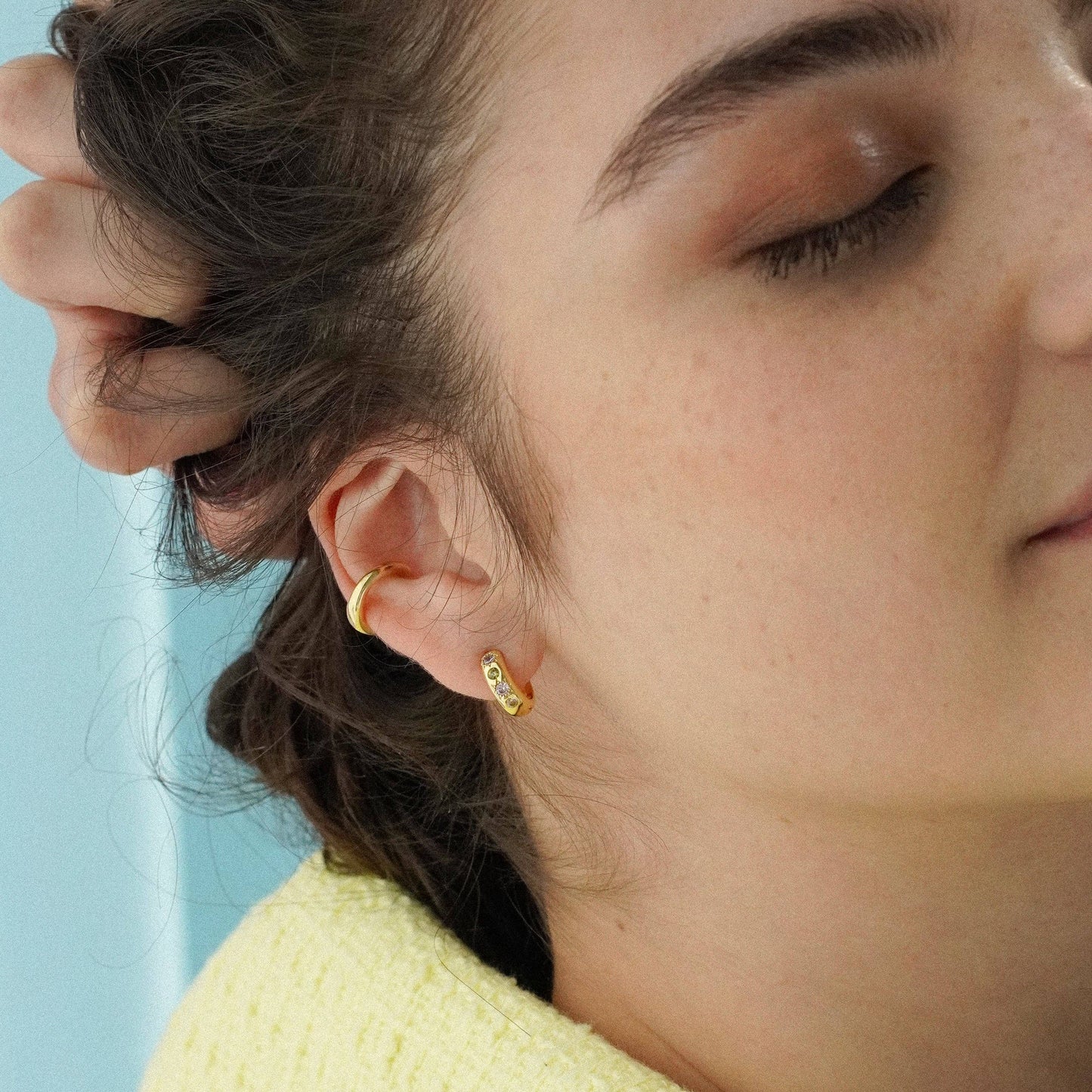 Pastel Stone Petite Hoop Earrings: Gold