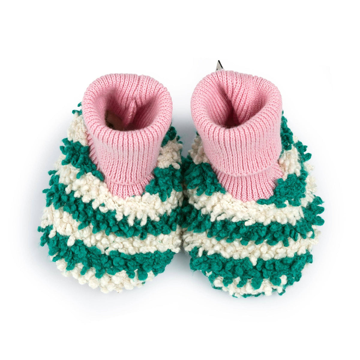 Cotton Knit Baby Slipper Socks: Boucle Striped Green