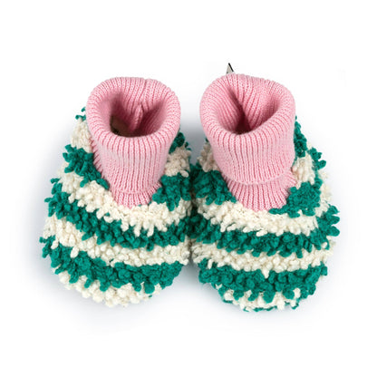 Cotton Knit Baby Slipper Socks: Boucle Striped Green