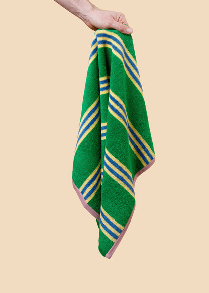 Terry Towelling Hand Towel: Green Stripe