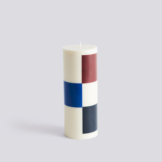 Column Candle Large - Off White, Brown, Black & Blue