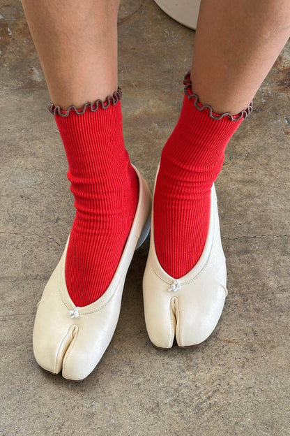 Ruffled Modal Socks - Paprika/Brown