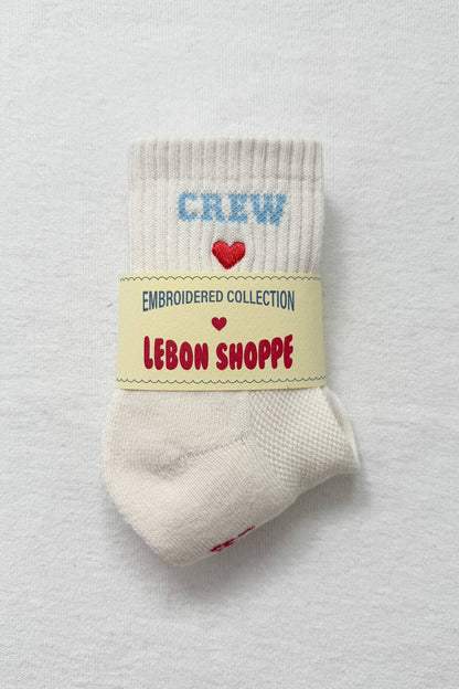 Embroidered Crew Socks - Vanilla