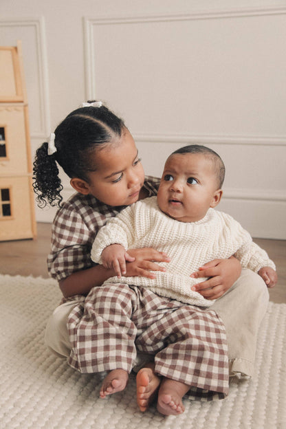 Brown/Check Brushed Cotton Wide Leg Trousers: 18-24m
