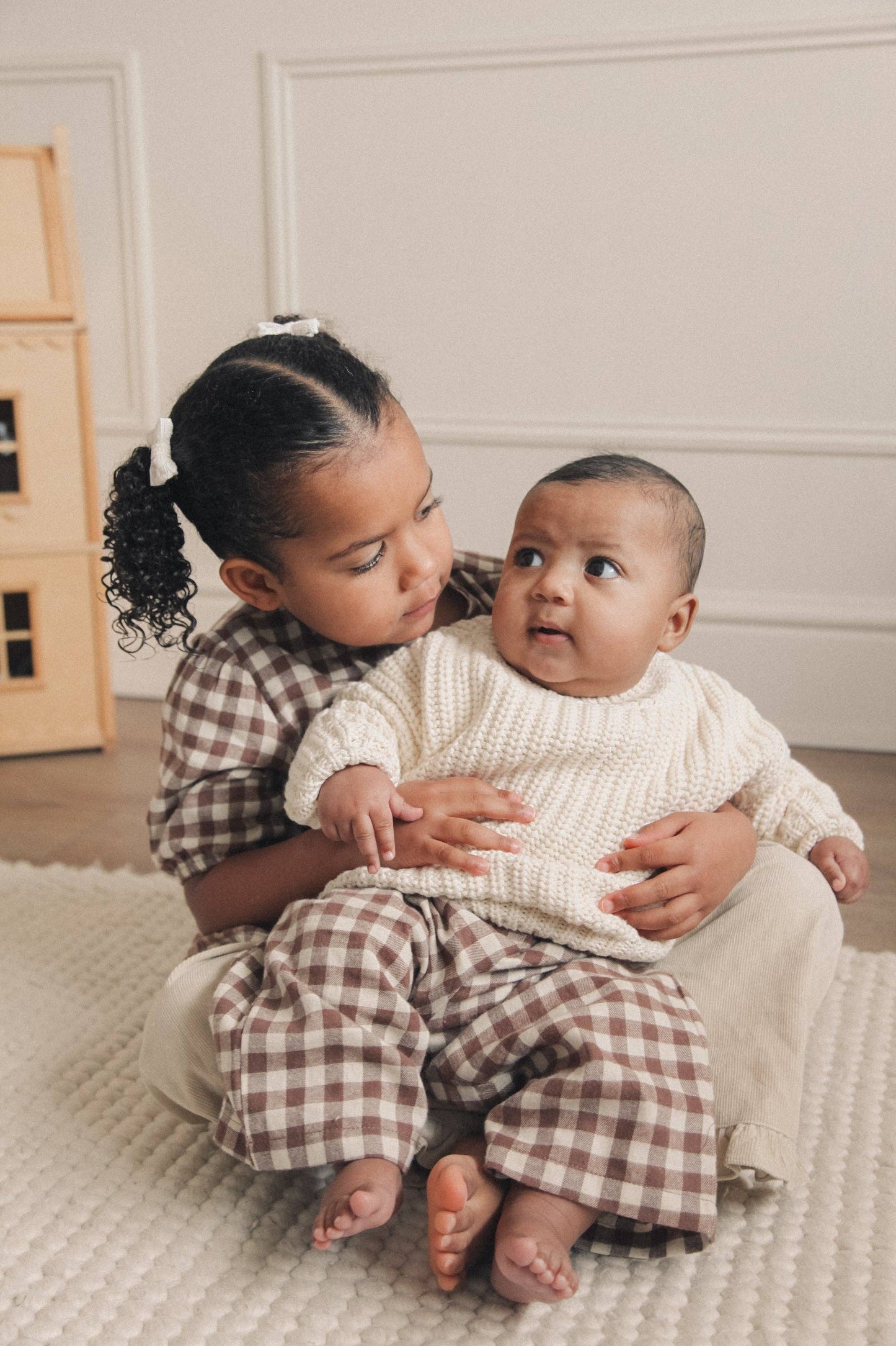 Brown/Check Brushed Cotton Wide Leg Trousers: 2-3y