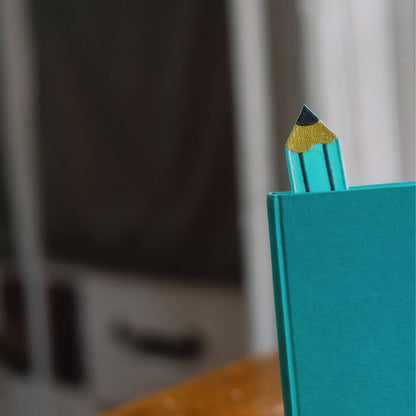 Aqua Retro Pencil Embroidered Fabric Bookmark