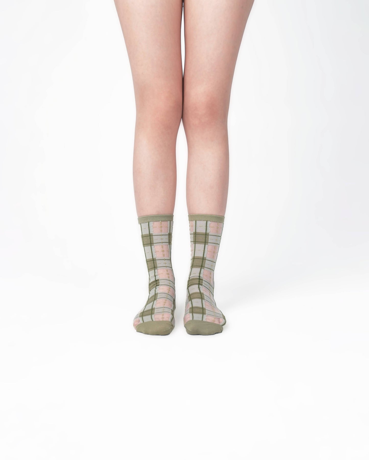 Tartan Sheer Socks - Sage Green