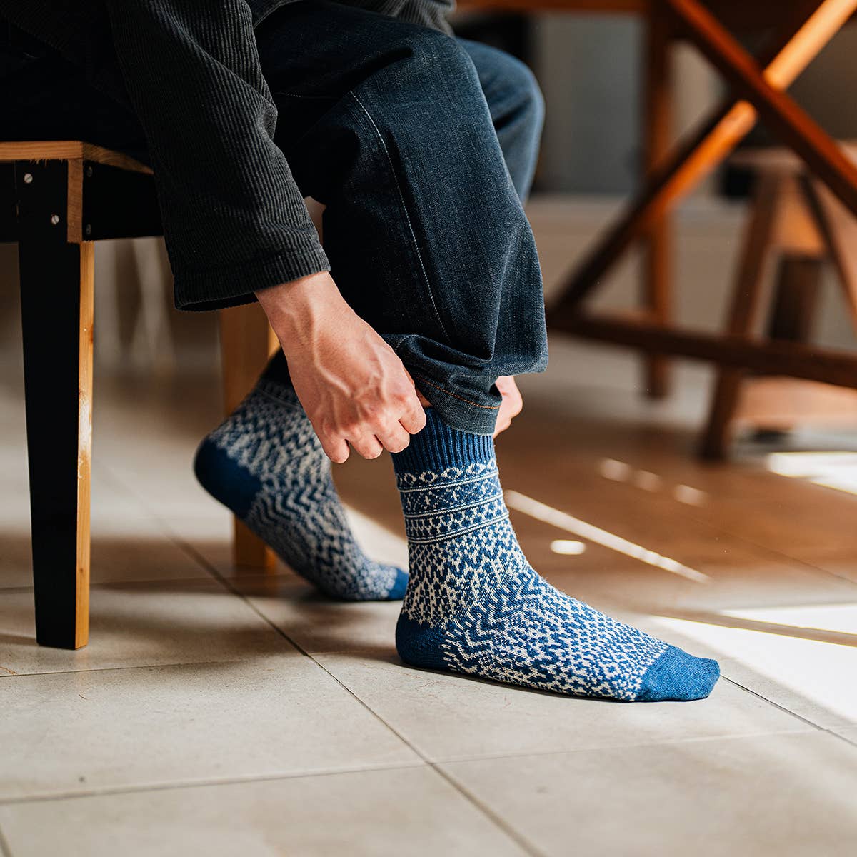 NK0101 Wool Jacquard Socks: Oatmeal / M (USM7-9/USW8-10/EUR40-43)