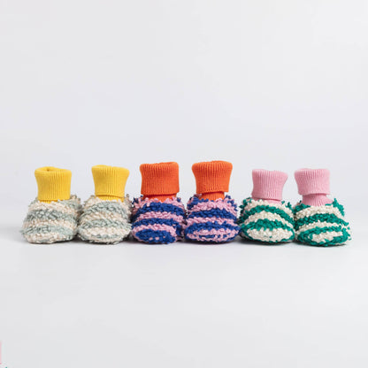 Cotton Knit Baby Slipper Socks: Boucle Striped Aqua