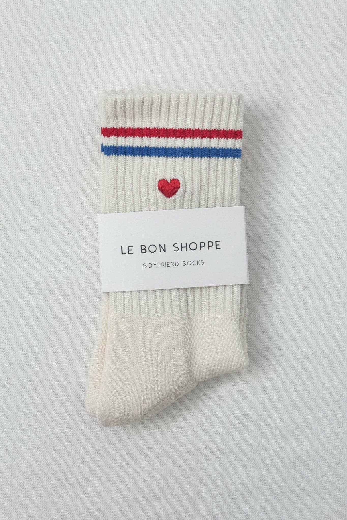 Embroidered Boyfriend Socks - Milk Heart