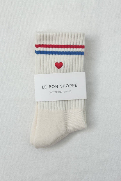 Embroidered Boyfriend Socks - Milk Heart