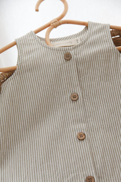Green/Stripe Cotton Button Front Playsuit: 12-18m