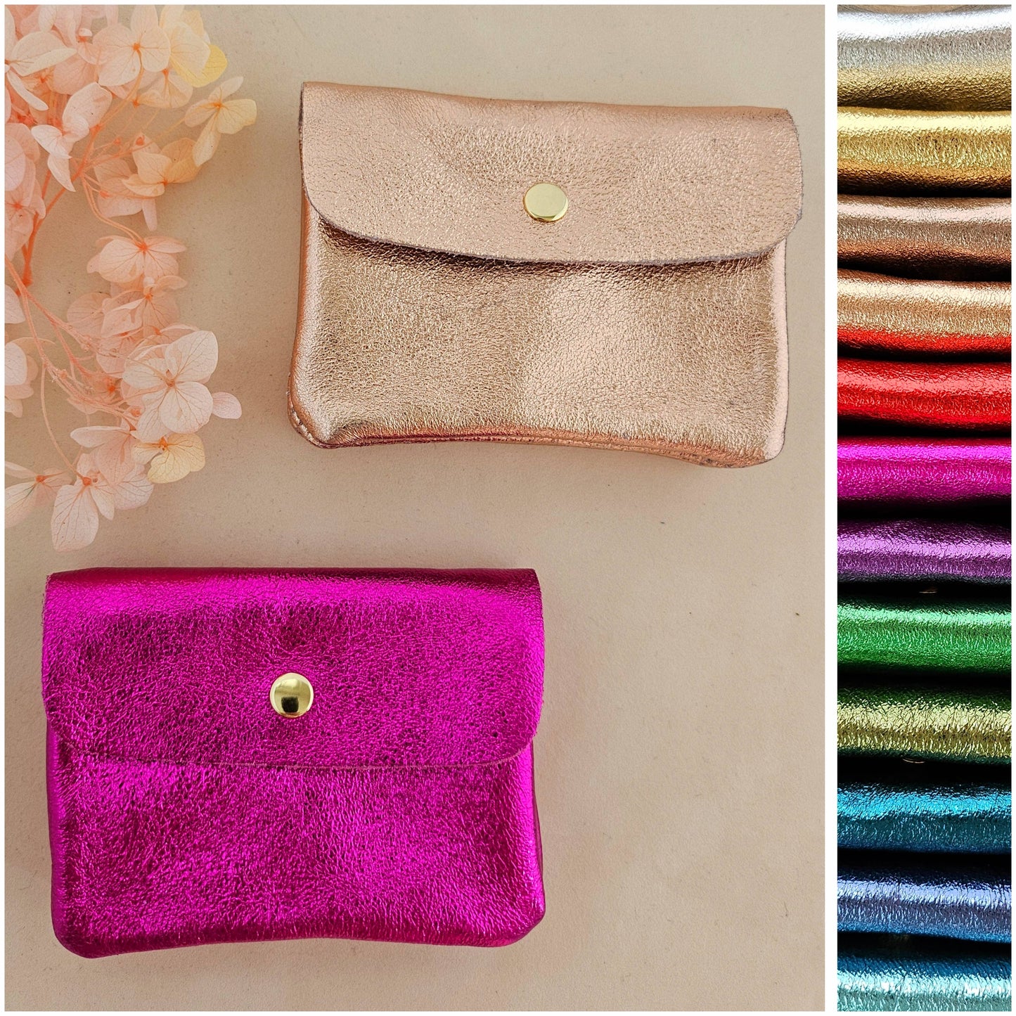 Metallic leather Kangoo wallet: Pink