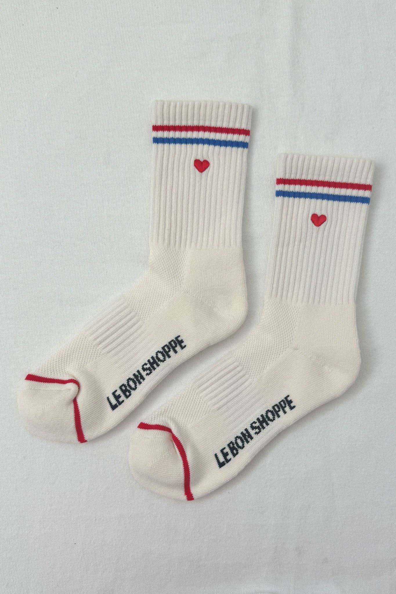 Embroidered Boyfriend Socks - Milk Heart