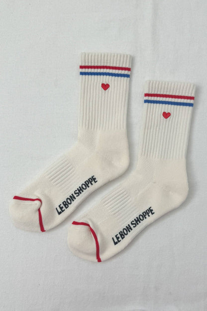 Embroidered Boyfriend Socks - Milk Heart