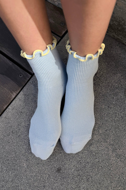 The Petite Ruffled Modal Socks - Baby Blue