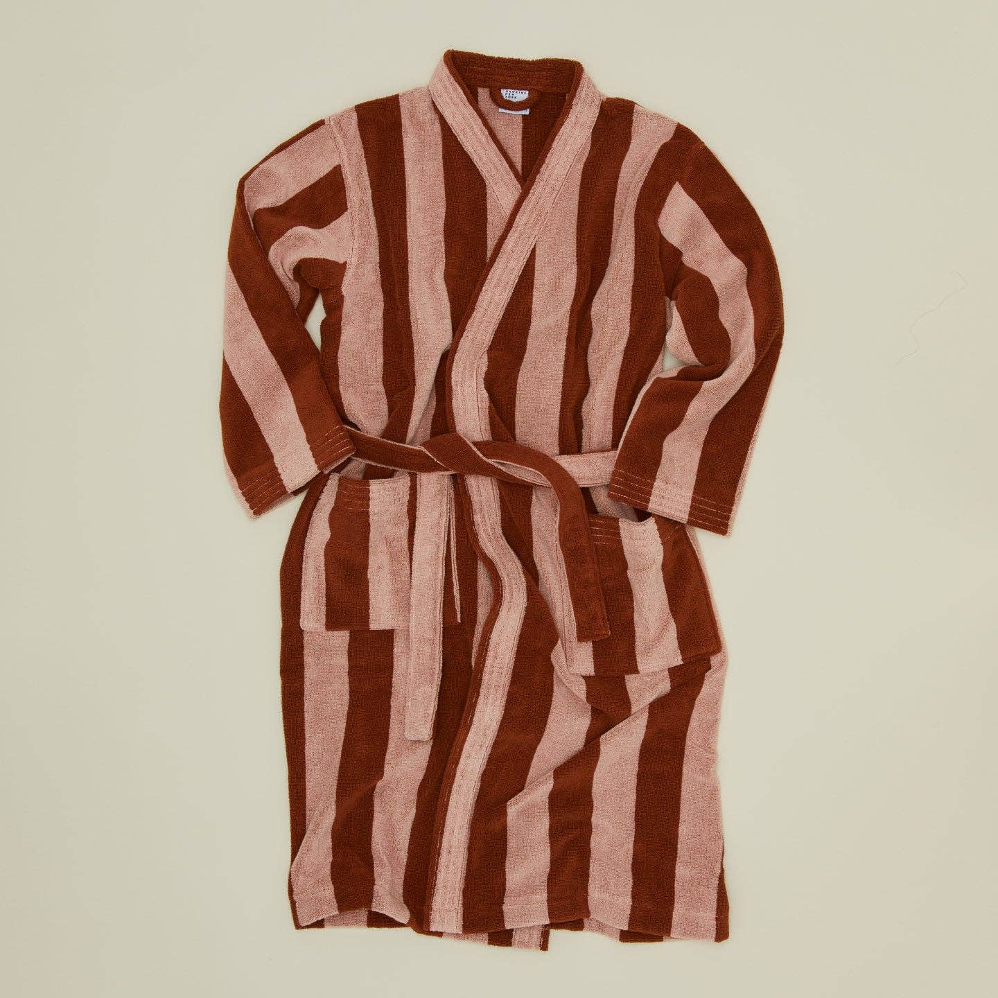 Simple Striped Terry Bathrobe- Blush/Terracotta