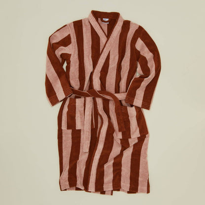 Simple Striped Terry Bathrobe- Blush/Terracotta