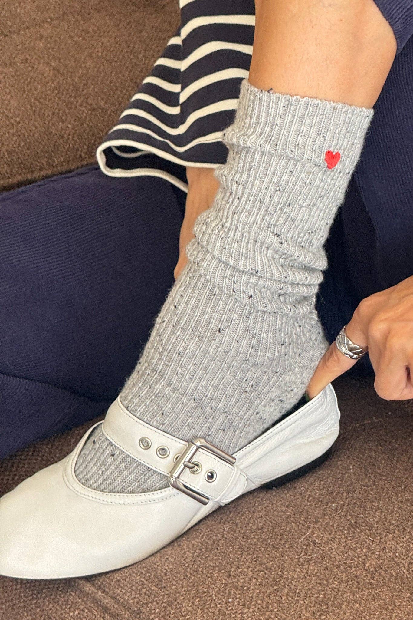 Embroidered Snow Socks - Cookies & Cream Embroidered Heart