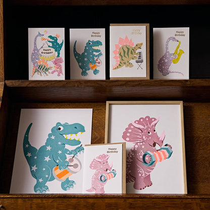 Dinsosaurs Kids Birthday Card- Risograph Printed