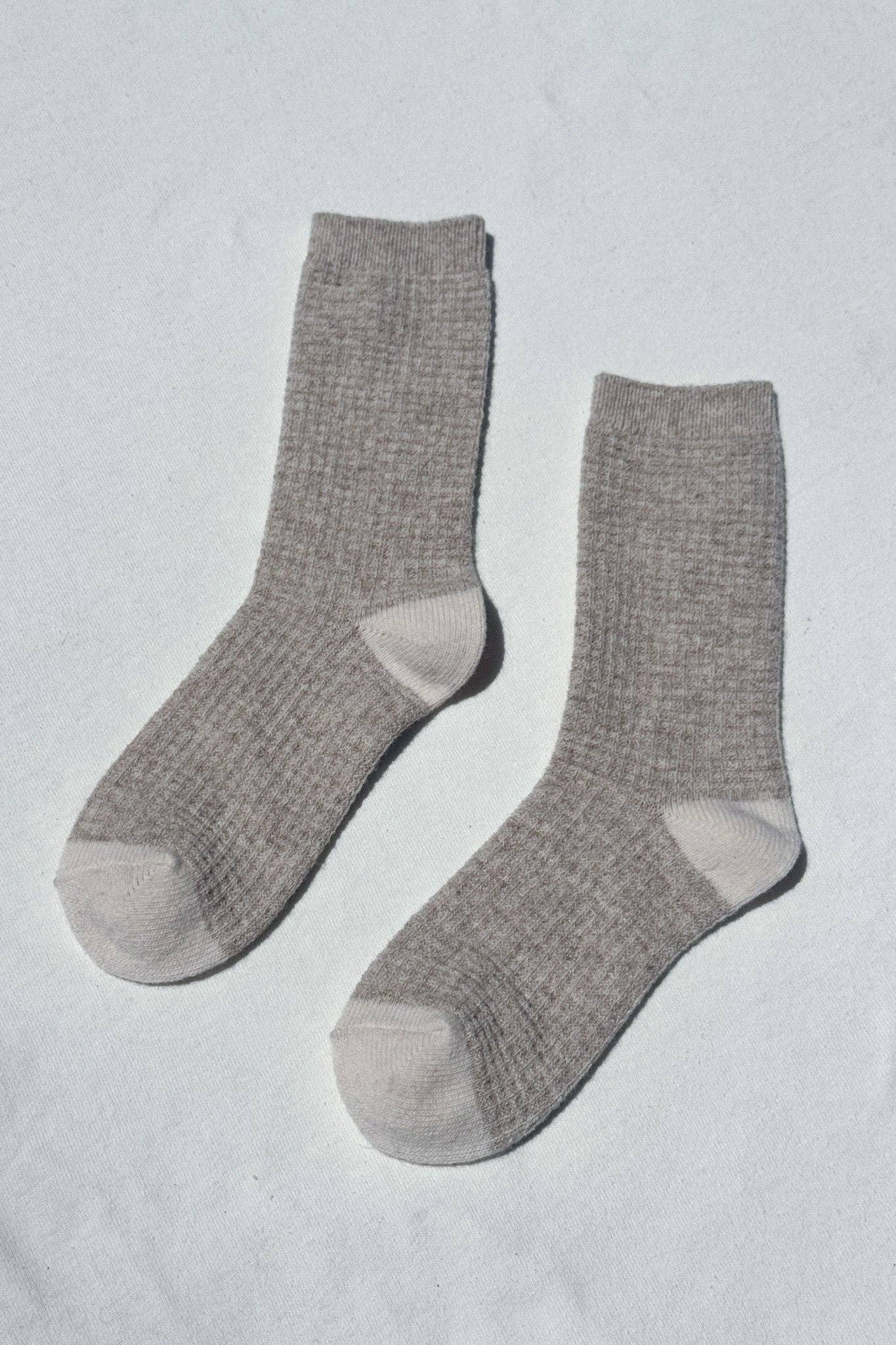 Wool Waffled Socks - Brown / Oatmeal