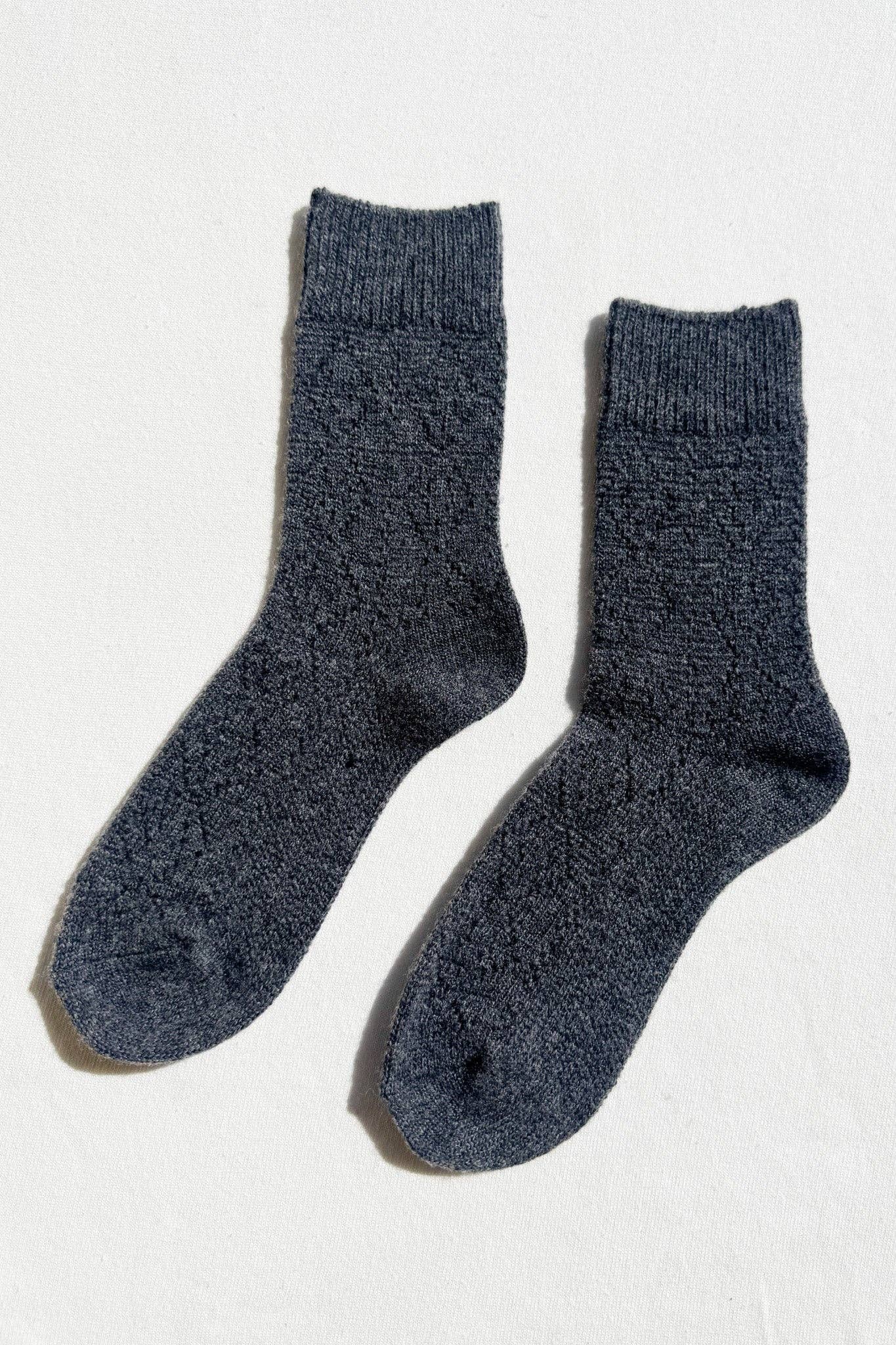 Cashmere Pointelle Socks - Charcoal