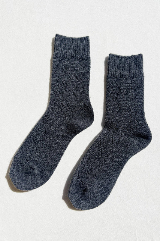 Cashmere Pointelle Socks - Charcoal