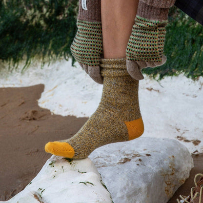 Fine Merino Wool Socks | Dark Yellow Marl: UK 8-11