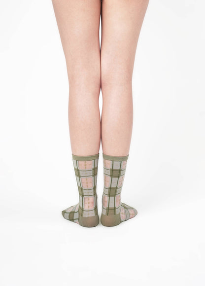 Tartan Sheer Socks - Sage Green