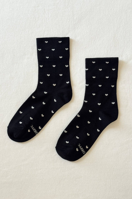 Heart Sneaker Socks - Black & Cream