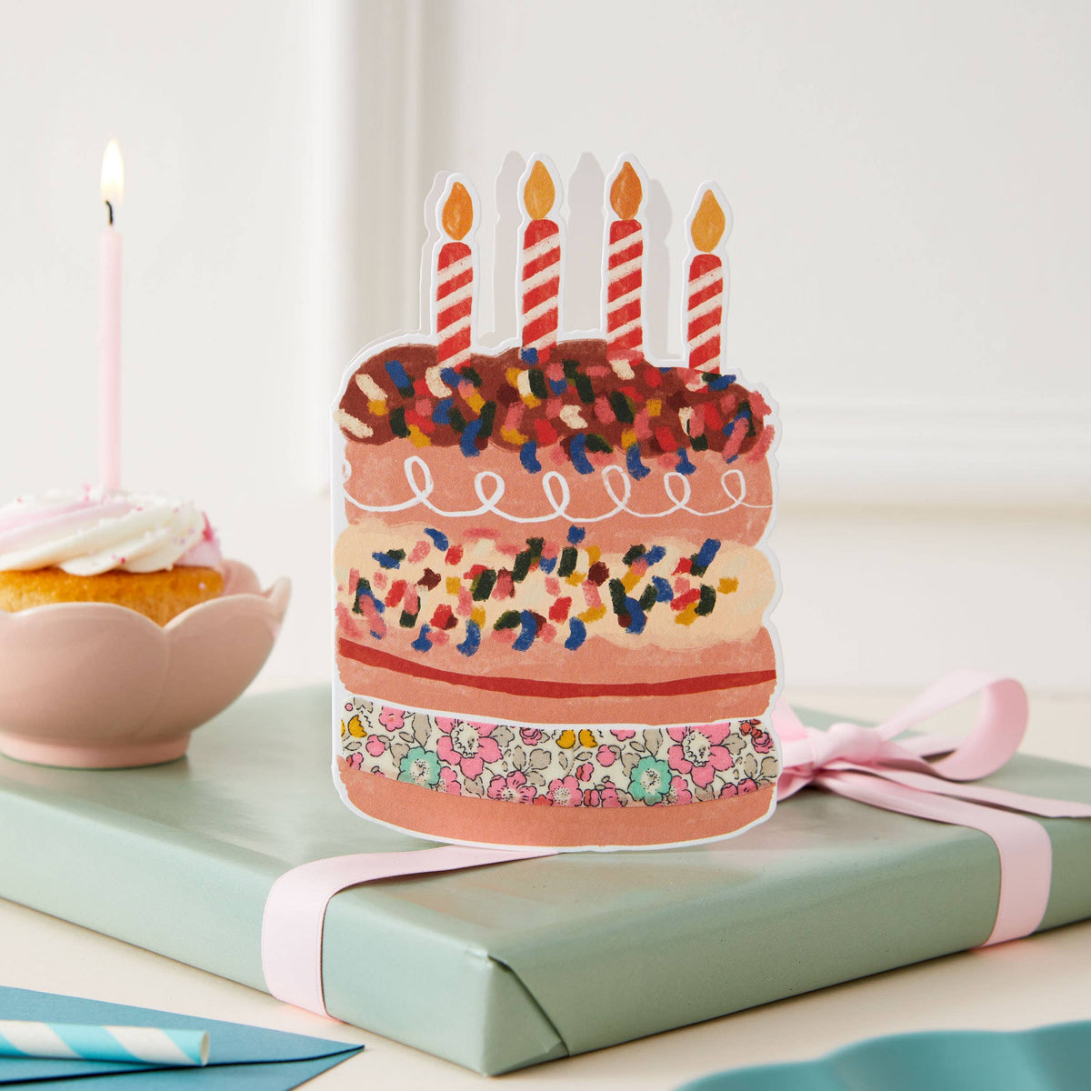 Cake Die Cut Card - Betsy Ann Liberty Fabric 