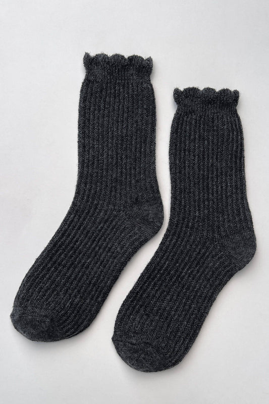 Linen Scallop Socks - Charcoal