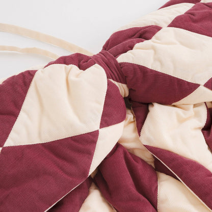 Harlequin cord patchwork bow, claret/cream