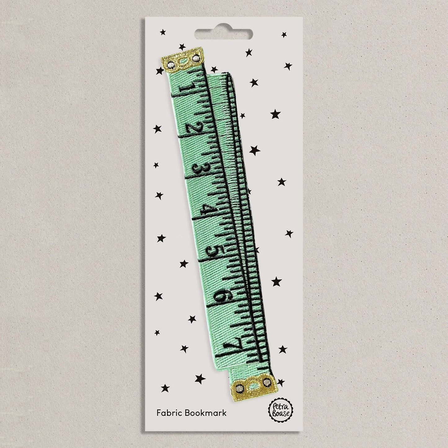Mint Retro Tape Measure Embroidered Fabric Bookmark