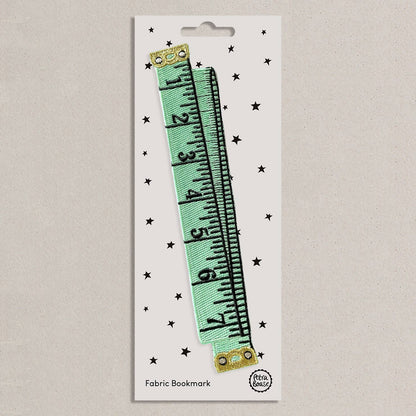 Mint Retro Tape Measure Embroidered Fabric Bookmark
