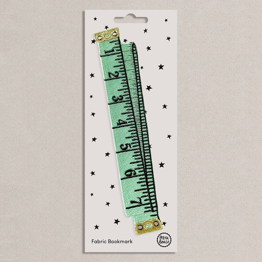 Mint Retro Tape Measure Embroidered Fabric Bookmark