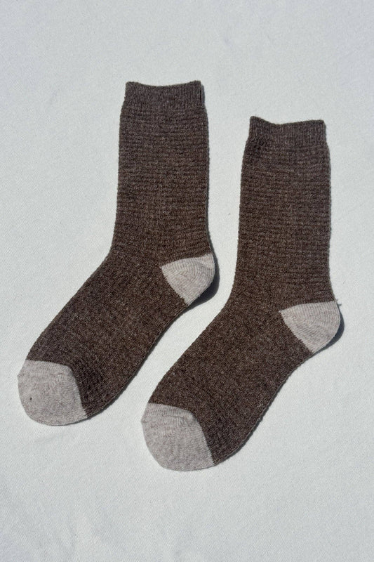 Wool Waffled Socks - Brown / Oatmeal