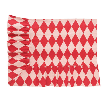 Harlequin frill tablecloth, red/pink